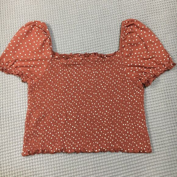 American Eagle Top Women’s L Smocked Polka Dot Crop Puff Sleeve Boho Cottage Y2K - Picture 9 of 11